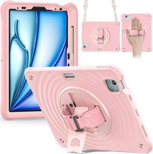 BONAEVER Case for iPad Air 11 inch 2024 6th Generation, iPad Air 5 Air 4 10.9 inch 2022 2020, iPad Pro 11 Inch 2022 2021 2020 2018 Shockproof Cover with Pencil Holder, Stand and Shoulder Strap Pink