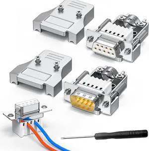 2Pack DB9 Serial Adapters with Metal shell Breakout Board Solder-Free Module,D-SUB 9-pin Male+ Female RS232 485 Adapter to Terminal Board Connector with Bolts Nuts and Screwdriver