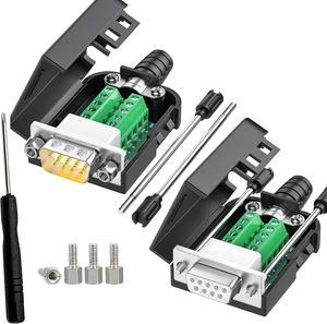 BONAEVER 2Packs DB9 Serial Adapters No Soldering Needed. D-SUB 9-pin RS232 RS485 Adapter to Terminal Connector Signal Module with Bolts Nuts and Screwdriver (1PCS Male+1PCS Female)