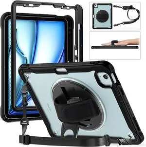 BONAEVER Case for iPad Air 11 inch M3 M2 2025 2024, iPad Air 5 Air 4 10.9 inch 2022 2020, iPad Pro 11 Inch 2022 - 2018 Heavy Duty Rugged Shockproof Cover with 360° Rotating Hand/Shoulder Strap Stand
