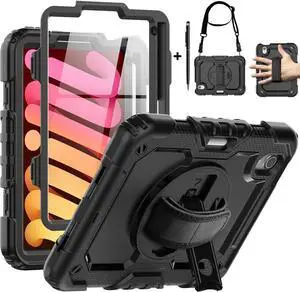 BONAEVER Protective Case for iPad Mini 6 8.3 inch 2021 Shockproof Cover with Screen Protector Pencil Holder Stand and Shoulder Strap Stylus Pen