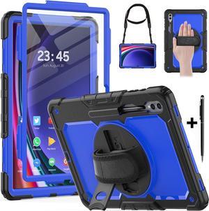 BONAEVER For Samsung Galaxy Tab S10 Ultra / S9 Ultra / S8 Ultra 14.6 inch Case with S Pen Holder Rugged Shockproof Protective Cover with Rotating Stand and & Shoulder Strap, Stylus Pen Blue