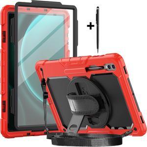 BONAEVER For Samsung Galaxy Tab S10 Ultra / S9 Ultra / S8 Ultra 14.6 inch Case with S Pen Holder Rugged Shockproof Protective Cover with Rotating Stand and & Shoulder Strap, Stylus Pen Red