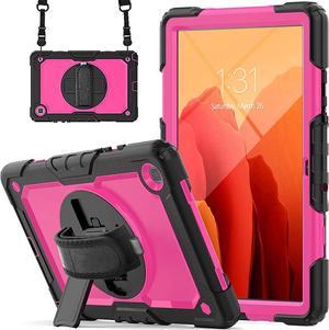 BONAEVER For Samsung Galaxy Tab A7 Case 2022 2020 SM-T503/T509/T500/T505/T507 with Screen Protector for Kids Shockproof Cover with S Pen Holder Stand and Hand Strap Shoulder Strap Rose Red