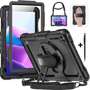 BONAEVER Case for Lenovo Tab M10 Plus 3rd Gen 10.6 inch 2022 Model TB-125F TB-128FShockproof Cover with 360 Rotating Stand /Hand Strap[Screen Protector] Shoulder Strap S Pen Holder