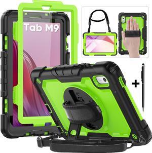 BONAEVER Case For Lenovo Tab M9 2023 9 inch Model TB310XU / TB310FU Shockproof Rugged Protective Cover with Screen Protector Pencil Holder 360° Rotatable Stand and /Shoulder Strap Green