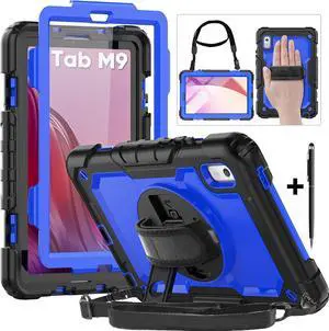 BONAEVER Case for Lenovo Tab M9 9 inch 2023 TB-310FU with Screen Protector Shockproof Protective Cover with Pen Holder Stand and Shoulder Strap Stylus Pen