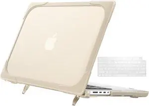 BONAEVER For MacBook Pro 16 Inch Case M3 A2991 /M2 A2780 /M1 A2485 2023 2022 2021 with Pro/Max Chip Plastic Hard Shell Case with Fold Stand and & Keyboard Cover Skin Apricot