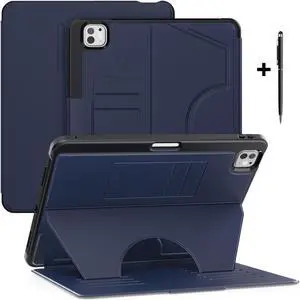 BONAEVER Case For iPad Pro 13 inch M4 2024 7th Generation A2925 A2926 A3007, Smart Magnetic Auto Sleep Shockproof Cover with Multi-Angles Stand, Pen Holder, Card Slot Blue