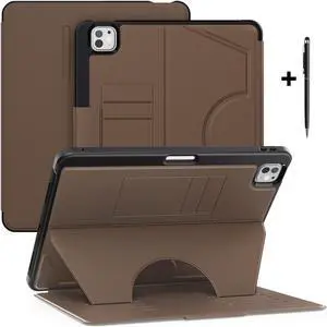 BONAEVER Case For iPad Pro 13 inch M4 2024 7th Generation A2925 A2926 A3007, Smart Magnetic Auto Sleep Shockproof Cover with Multi-Angles Stand, Pen Holder, Card Slot Brown