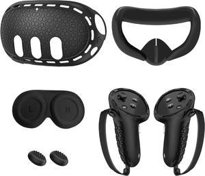 BONAEVER Protective Cover Set Compatible with Meta Quest 3 for Oculus Quest 3 Silicone VR Accessories Protective Cover, VR Headset Shell Cover, Controller Grips Cover, VR Silicone Face Pad Cover