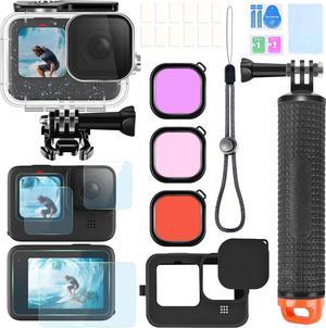 BONAEVER Accessories Kit for Gopro Hero 12 11 10 9 Waterproof Housing Case Underwater Float Handle Silicone Sleeve Lens Cap Tempered Glass Screen Protectors Dive Filters Anti-Fog Inserts Bundle Set