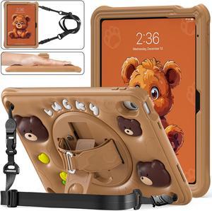 BONAEVER Case for iPad 10th generation 10.9 inch 2022 A2696 A2757 A2777 with 360 Rotating Stand / Hand Strap / Shoulder Strap / Pencil Holde, Cute Shockproof Cover for Kids Boys Brown