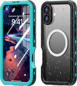 BONAEVER Magnetic Waterproof Case for iPhone 16 Plus, Built-in Screen Protector[IP68 Underwater][Upgrade Military Dropproof][Compatible with MagSafe] Full Body Shockproof Translucent Phone Cover Blue