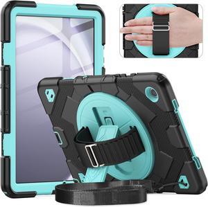 BONAEVER Case for Galaxy Tab A9 8.7 inch SM-X110 SM-X115 SM-X117 Protective Tablet Cover with Screen Protector, 360° Rotating Stand, Hand & Shoulder Strap Light Blue