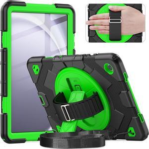 BONAEVER Case for Galaxy Tab A9 8.7 inch SM-X110 SM-X115 SM-X117 Protective Tablet Cover with Screen Protector, 360° Rotating Stand, Hand & Shoulder Strap Green