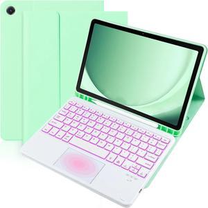 BONAEVER Case with Trackpad Keyboard for Samsung Galaxy Tab A9 Plus 11 inch  Model SM-X210/X215/X216/X218 with Smart Touchpad 7 Color Backlit Removable Keyboard Magnetic Case Cover Mint Green