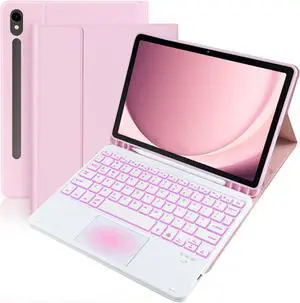 BONAEVER Keyboard Case for Samsung Galaxy Tab Galaxy Tab S10 Lite S10 FE S9 FE 10.9 inch S7 S8 S9 11 inch  with Trackpad 7 Color Backlit Removable Keyboard Case Cover Pink