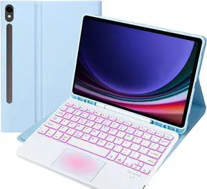 BONAEVER Keyboard Case for Samsung Galaxy Tab Galaxy Tab S10 Lite S10 FE S9 FE 10.9 inch S7 S8 S9 11 inch  with Trackpad 7 Color Backlit Removable Keyboard Case Cover Light Blue