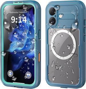 BONAEVER for iPhone 16 Plus Waterproof Case Compatible with MagSafe, Magnetic Waterproof Full Body IP68 Underwater Case Built-in Screen Protector Dropproof Dustproof Shockproof Cover Blue