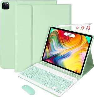 Keyboard Case with Mouse for iPad Air 13 inch M3 M2 2025 2024 / iPad Pro 12.9 inch 6th 5th 4th 3rd Generation 2022 2021 2020 2018 - Wireless Detachable Keyboard- Pencil Holder Mint Green