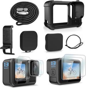 BONAEVER Black Silicone Sleeve Rubber Protective Case Only Applicable to Go Pro Hero 13 Black Standard Lens,Battery Side Cover&Screen Protectors& Lens Caps&Lanyard for Hero 13 Black Accessories Kit