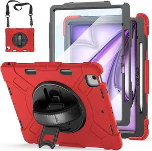 BONAEVER Case for iPad Air 13 Inch Case M3 2025 M2 2024, Rugged iPad Pro 12.9 6th/5th/4th/3rd Generation Case with Screen Protector/Kickstand/Handle Grip/Shoulder Strap/Pencil Holder Red