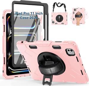 BONAEVER Case for iPad Pro 11 M4 2024 Model A2836 A2837 A3006 Protective Cover for iPad Pro 11 Inch 5th Generation with Built-in Screen Protector, 360° Rotating Stand, Shoulder Strap, Pencil Holder