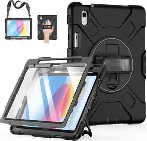 BONAEVER Case for iPad (A16) 11th Generation 11 Inch 2025, iPad 10th Generation 10.9 inch 2022 Protective Cover with Screen Protector/Pencil Holder/Rotating Stand/Hand Strap/Shoulder Strap