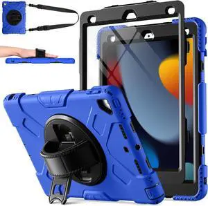 BONAEVER Case For iPad 9th 8th 7th Generation 10.2 inch with Screen Protector, Shockproof Cover for iPad 10.2 inch 2021 2020 2019 with Pencil Holder, 360° Rotating Hand Strap Kickstand Shoulder Strap