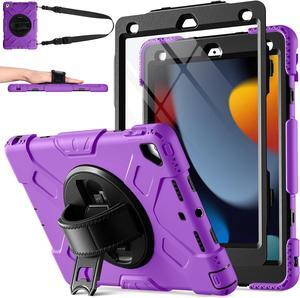 BONAEVER Case For iPad 9th 8th 7th Generation 10.2 inch with Screen Protector, Shockproof Cover for iPad 10.2 inch 2021 2020 2019 with Pencil Holder, 360° Rotating Hand Strap Kickstand Shoulder Strap