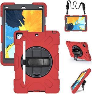 BONAEVER Case for iPad 6th 5th Generation 9.7 inch 2018 2017 / iPad Pro 9.7 / iPad Air 2 Protective Cover with 360° Rotating Stand, Hand/Shoulder Strap, Pencil Holder Red