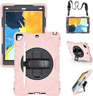 BONAEVER Case for iPad 6th 5th Generation 9.7 inch 2018 2017 / iPad Pro 9.7 / iPad Air 2 Protective Cover with 360° Rotating Stand, Hand/Shoulder Strap, Pencil Holder Rose Gold