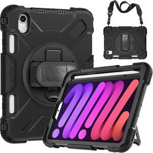 BONAEVER Case for iPad Mini 7 (A17 Pro) 2024 /  iPad Mini 6 8.3 inch 2021 Protective Cover with 360° Rotating Stand, Hand/Shoulder Strap, Pencil Holder