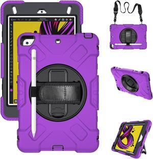 BONAEVER iPad Mini 5 Case, iPad Mini 4 Case, Protective Rugged Cover with Pencil Holder, Hand Strap, Kickstand, Shoulder Strap for iPad Mini 5th/4th Gen 7.9 Inch for Kids Purple