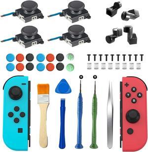 Joycon Joystick Replacement Kit( 48 in one), Switch Joystick Replacement for Switch/ Switch Lite/ Switch OLED, Include 4 Thumbsticks, 4 Metal Buckles, 2 Screwdrivers, Pry Tool, 12 Thumbstick Grips