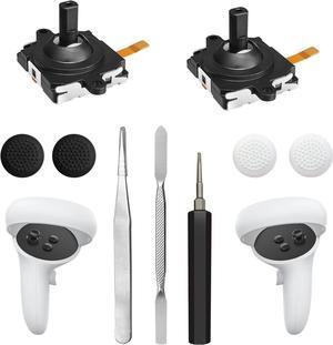 Joystick Replacement Kit for Oculus Quest 2 Controller(11 in one), Repair Kit Accessories for Meta Quest 2 Controller, Include 2 Thumb Sticks, T5 Screwdriver, Tweezer, Pry Tool, 4 Thumbstick Grips