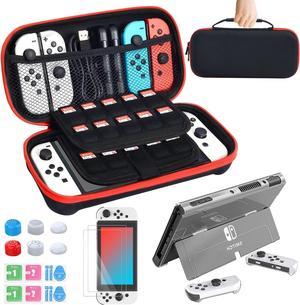 BONAEVER Carry Case for Nintendo Switch OLED Model 2021, Accessories Kit with Clear Cover, Screen Protector, Thumb Grip Caps & More, Suitable for Travel and Home Storage