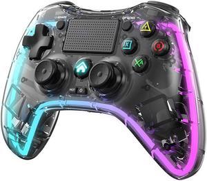 BONAEVER Clear Wireless Controller with 8 Color Adjustable LED Lighting Compatible with PS4 Pro/PS4 Slim/PS4 Controller, with Headphone Jack for PS4 Dualshock 4 Game