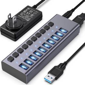 BONAEVER Powered USB Hub,10 Ports USB 3.1 Hub with 10Gbps Data Speed, Individual On/Off Switches, 12V4A 48W Power Adapter, USB Hub 3.1 Powered for MacBook, Mac Pro/Mini, Surface Pro Laptop/PC