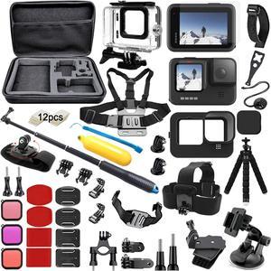 BONAEVER Accessories Kit for Gopro Hero 12 11 10 9 Black Accessory Bundle Waterproof Housing Case Filter Silicone Protector Lens Screen Tempered Glass Head Chest Strap Mount Set for Gopro12 HERO11