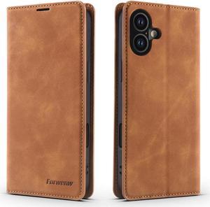 BONAEVER Case for iPhone 16 6.1 inch Premium PU Leather Phone Cover with Card Holder Stand, Shockproof Flip Wallet Cover Brown