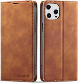 BONAEVER Case for iPhone 16 Pro 6.3 inch Premium PU Leather Phone Cover with Card Holder Stand, Shockproof Flip Wallet Cover Brown