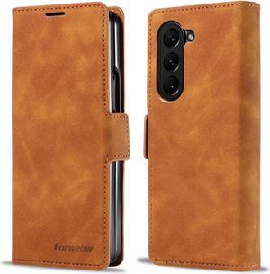 BONAEVER Case for Samsung Galaxy Z Fold 6 5G Premium PU Leather Phone Cover with Card Holder Stand, Shockproof Flip Wallet Cover Brown