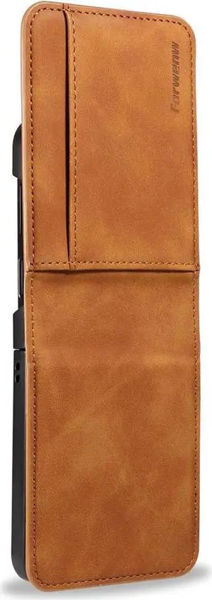BONAEVER Case for Samsung Galaxy Z Flip 6 5G Premium PU Leather Phone Cover with Card Holder Stand, Shockproof Flip Wallet Cover Brown