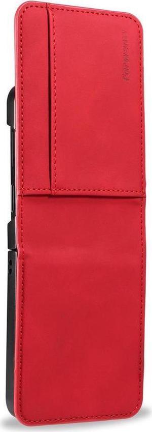 BONAEVER Case for Samsung Galaxy Z Flip 6 5G Premium PU Leather Phone Cover with Card Holder Stand, Shockproof Flip Wallet Cover Red