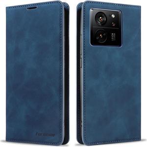 BONAEVER Case for Xiaomi 13T / 13T Pro 5G Premium PU Leather Phone Cover with Card Holder Stand, Shockproof Flip Wallet Cover Blue