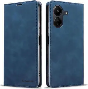 BONAEVER Case for Xiaomi Redmi 13C 4G / 5G Premium PU Leather Phone Cover with Card Holder Stand, Shockproof Flip Wallet Cover Blue