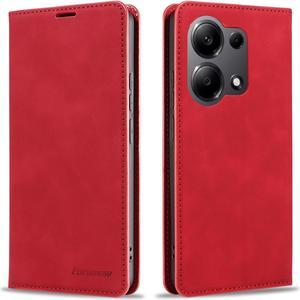 BONAEVER Case for Xiaomi RedMi Note 13 Pro 4G (Not fit 5G) Premium PU Leather Phone Cover with Card Holder Stand, Shockproof Flip Wallet Cover Red