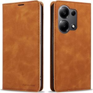 BONAEVER Case for Xiaomi RedMi Note 13 Pro 4G (Not fit 5G) Premium PU Leather Phone Cover with Card Holder Stand, Shockproof Flip Wallet Cover Brown